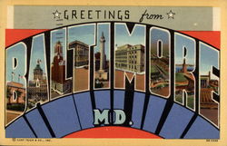 Greetings from Baltimore, MD Maryland Postcard Postcard