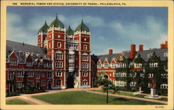 Memorial Tower and Statue, University of Pennsylvania Postcard