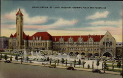 Union Station, showing plaza and fountains Postcard