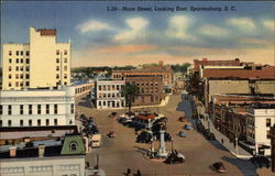 Main Street, Looking East Spartanburg, SC Postcard Postcard