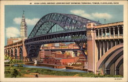 High Level Bridge looking east showing Terminal Tower Postcard