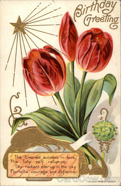 May Emerald Birthday Greeting (red tulips) Months