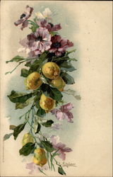 Sprig of Purple Flowers and Lemons Postcard