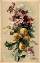 Pink bouquet and lemons C. Klein Postcard Postcard