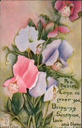 Sweet Pea Babies Come to Greet You Fantasy Postcard Postcard