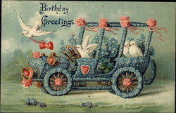 Doves in a blue floral car Doves in a blue floral car