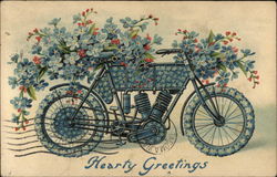 Hearty Greetings Figures Made of Flowers Postcard Postcard