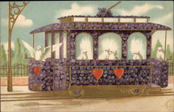 Doves in Trolley Car Figures Made of Flowers Postcard Postcard