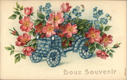 Doux Souvenir, flowers and little car Postcard