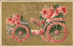 Birthday Greetings Figures Made of Flowers Postcard Postcard