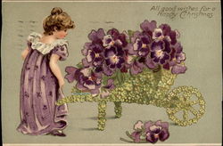 All good wishes for a Happy Christmas Figures Made of Flowers Postcard Postcard