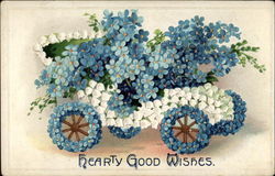 Hearty Good Wishes Figures Made of Flowers Postcard Postcard