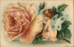 Nude Winged Cherub painting a rose Nude Winged Cherub painting a rose
