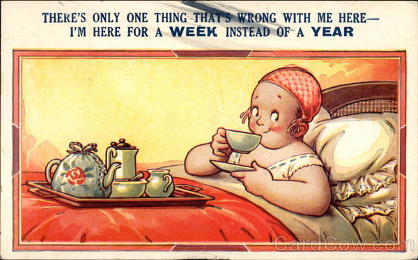 Woman in Hotel Bed on Vacation Comic, Funny