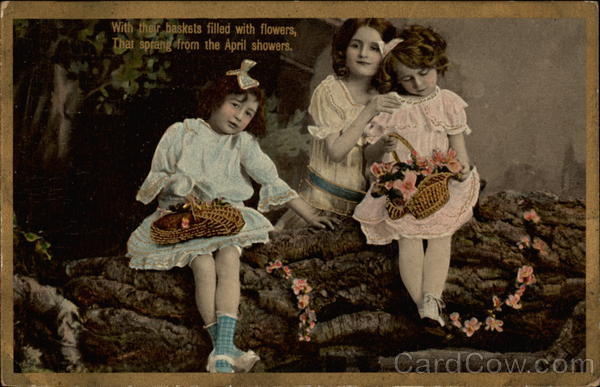 With Their Baskets Filled with Flowers Girls