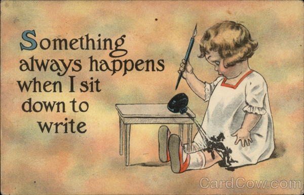 Spilt ink on baby trying to write Comic, Funny