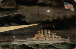 Ship Searching in the Night Boats, Ships Postcard Postcard