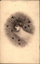 Womans Head in a Spider Web Postcard