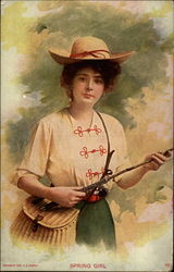 Spring Girl (Girl with Fishing Pole) Postcard