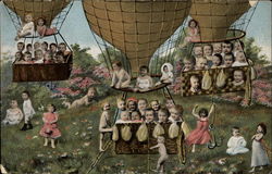 Numerous Babies in Hot Air Balloons Postcard