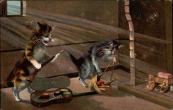 Cats with rifle and toys Postcard