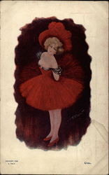 Young Woman in Red Dress Postcard