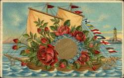 Birthday Greetings on a Flower Boat Postcard Postcard