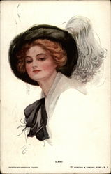 Woman in Hat With Ostrich Feather Women Postcard Postcard