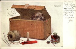 A Cute Puppy in a Basket Dogs Postcard Postcard