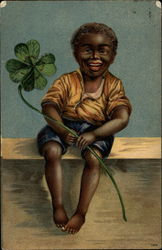 Black child with four-leaf clover Postcard