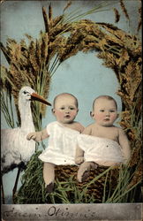 Babies with Stork Postcard