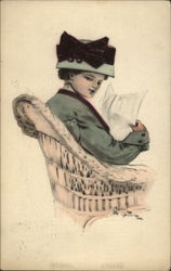 Girl Reading the Paper Postcard