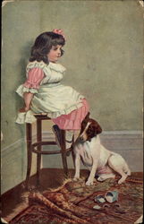 Little Girl Sitting in the Corner with Dog Postcard