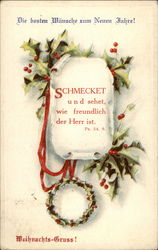 New Year Christmas Greeting, Holly Berries Bible Verse Postcard