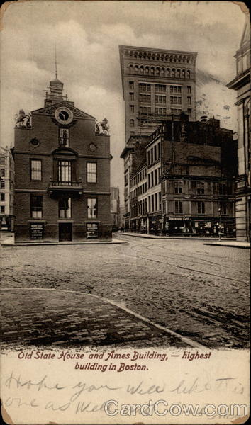 Old State House and Ames Building, - highest building in Boston Massachusetts
