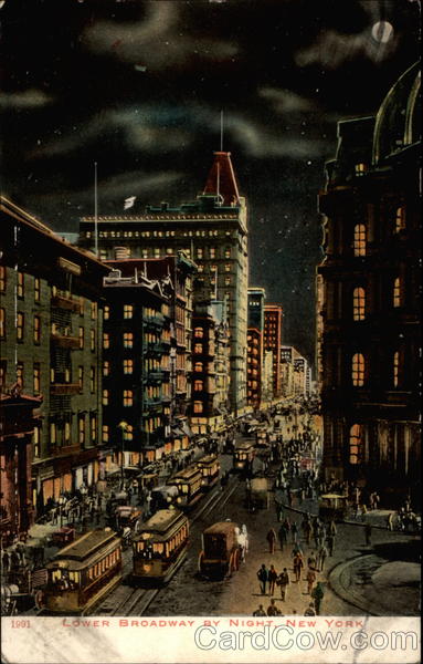 Lower Broadway By Night, New York New York City