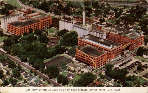 Air View of the 40 Acre Home of Post Cereals Battle Creek Michigan