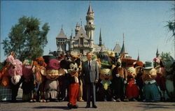 Walt Disney and Characters in Front of Sleeping Beauty's Castle Postcard