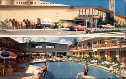 Desert Inn, 2 color views, entrance and swimming pool Postcard