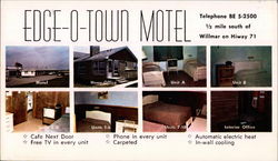 Edge-O-Town Motel Willmar, MN Postcard 