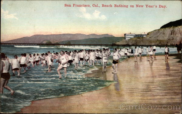 Beach Bathing on New Year's Day San Francisco California