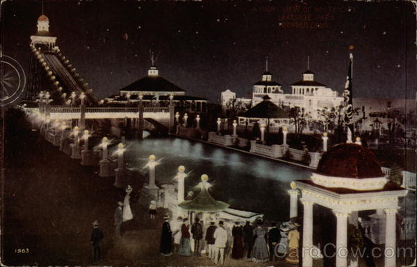 A Night View of White City, Lakeside Park Denver Colorado