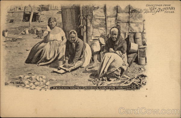Mexican Women Grinding Corn For Tortillas San Antonio Texas