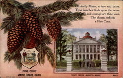 Maine State Symbol and Capitol Augusta, ME State Flowers & Seals Postcard Postcard
