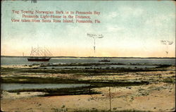 Tug towing Norwegian bark in to Pensacola Bay Florida Postcard Postcard