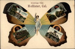 Greetings from Hollister Butterfly California Postcard Postcard