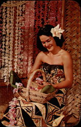 Stringing Leis Hawaii Postcard Postcard