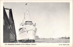 S.S. Assinibola Docked at Fort William, Ontario Postcard