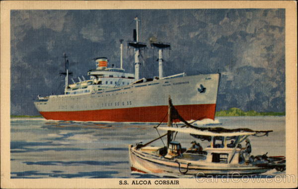 S.S. Alcoa Corsair and tug, watercolor Steamers
