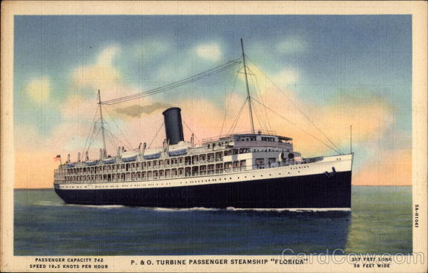 P. & O. Turbine Passenger Steamship Florida Cars